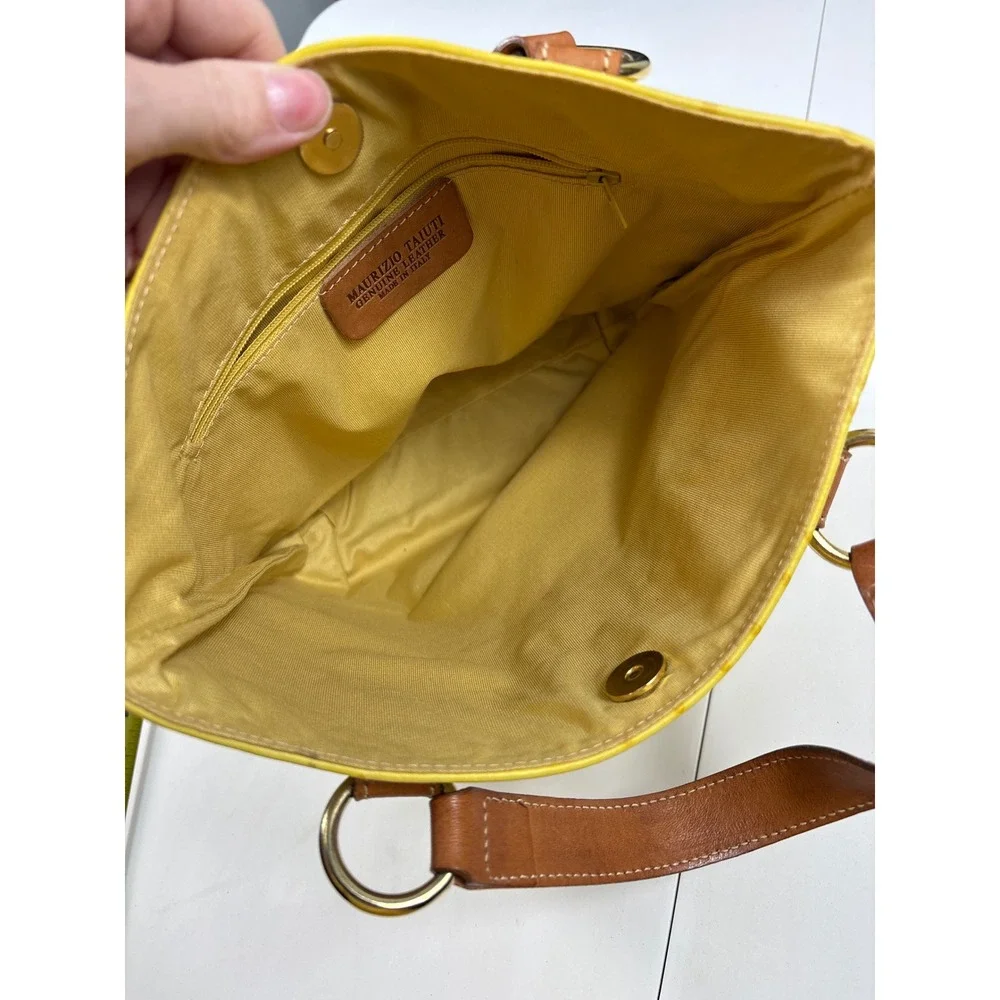 Maurizio Taiuti Yellow‎ Ostrich Embossed Leather Tote Bag Made in Italy Handbag